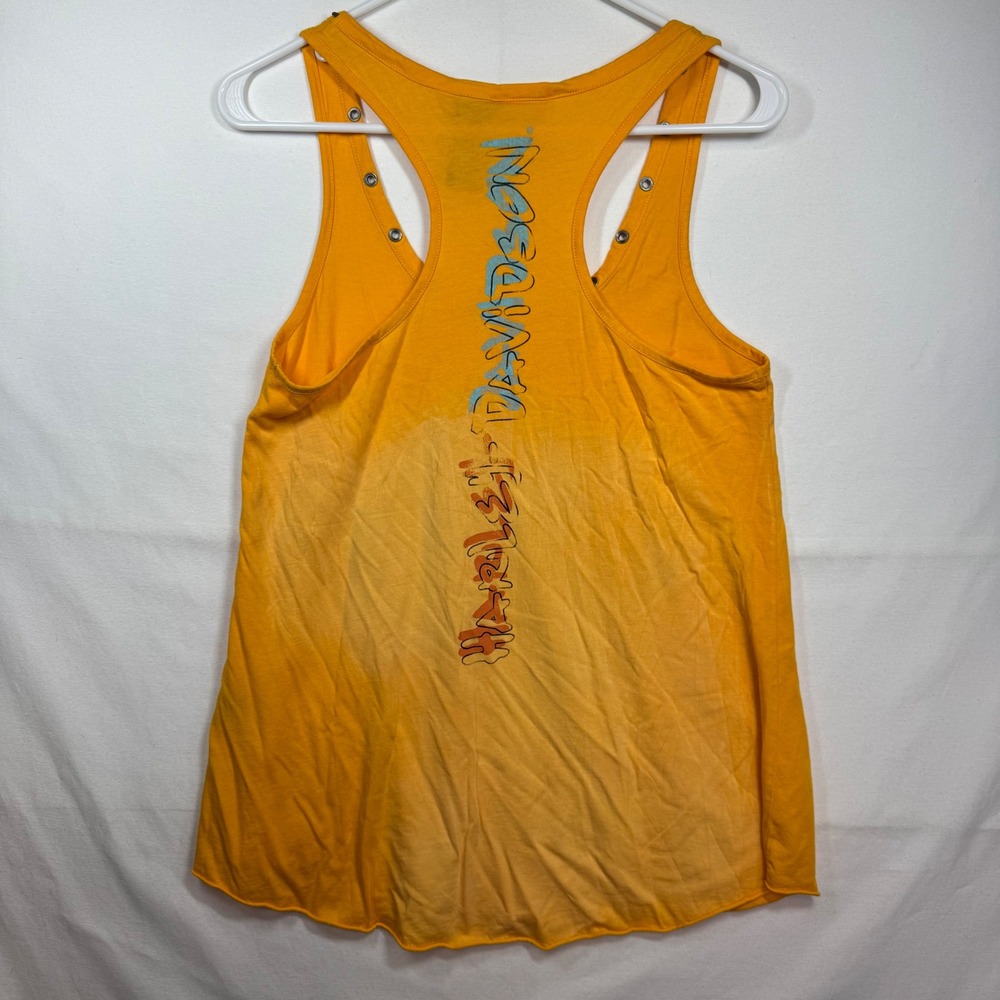 Harley Davidson Womens‎ Orange Sugar Skull Grommet Racerback Tank Top Medium - Picture 7 of 8
